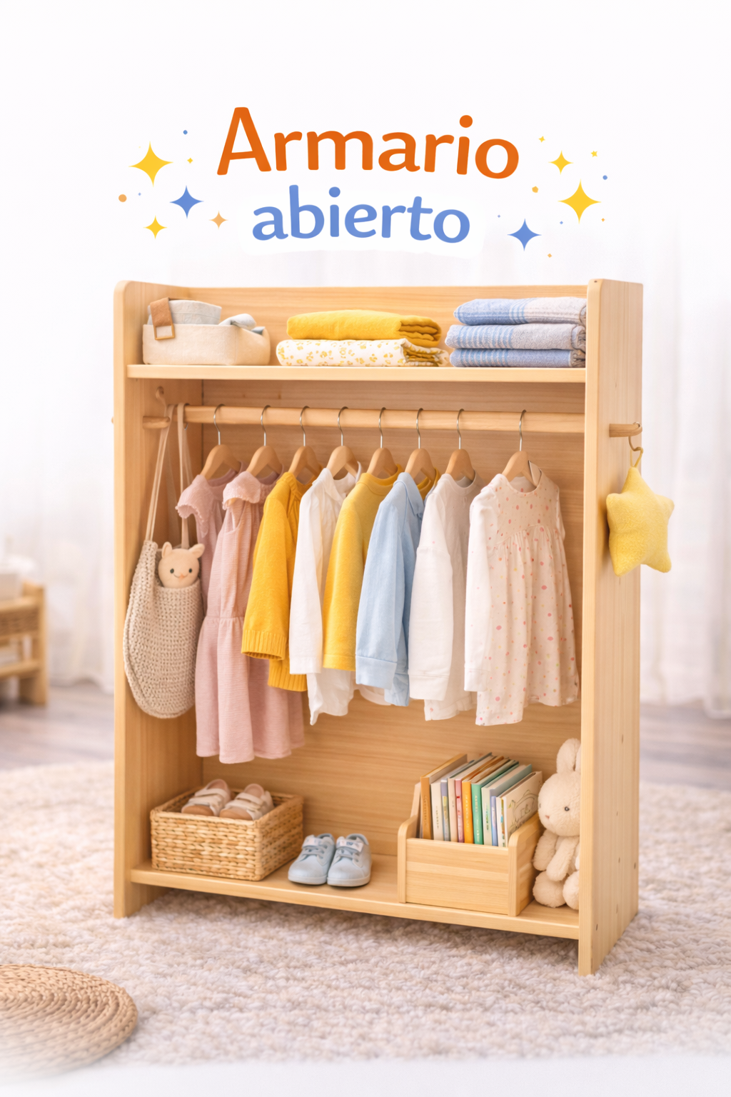 Armario abierto accesible para autonomía infantil