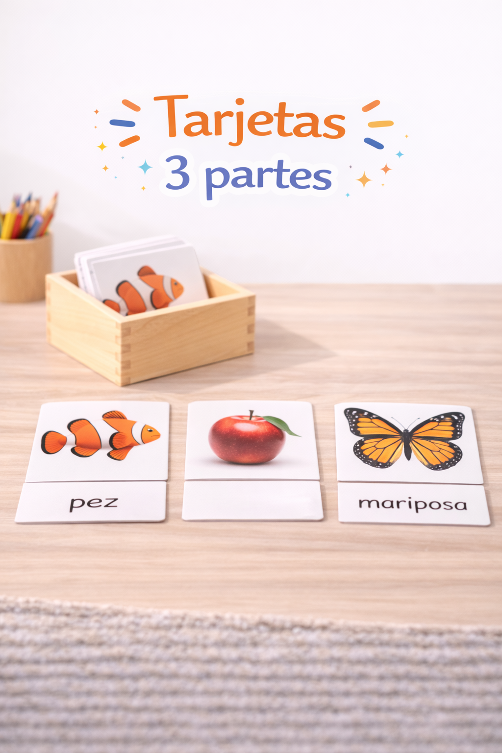Tarjetas de tres partes Montessori para vocabulario