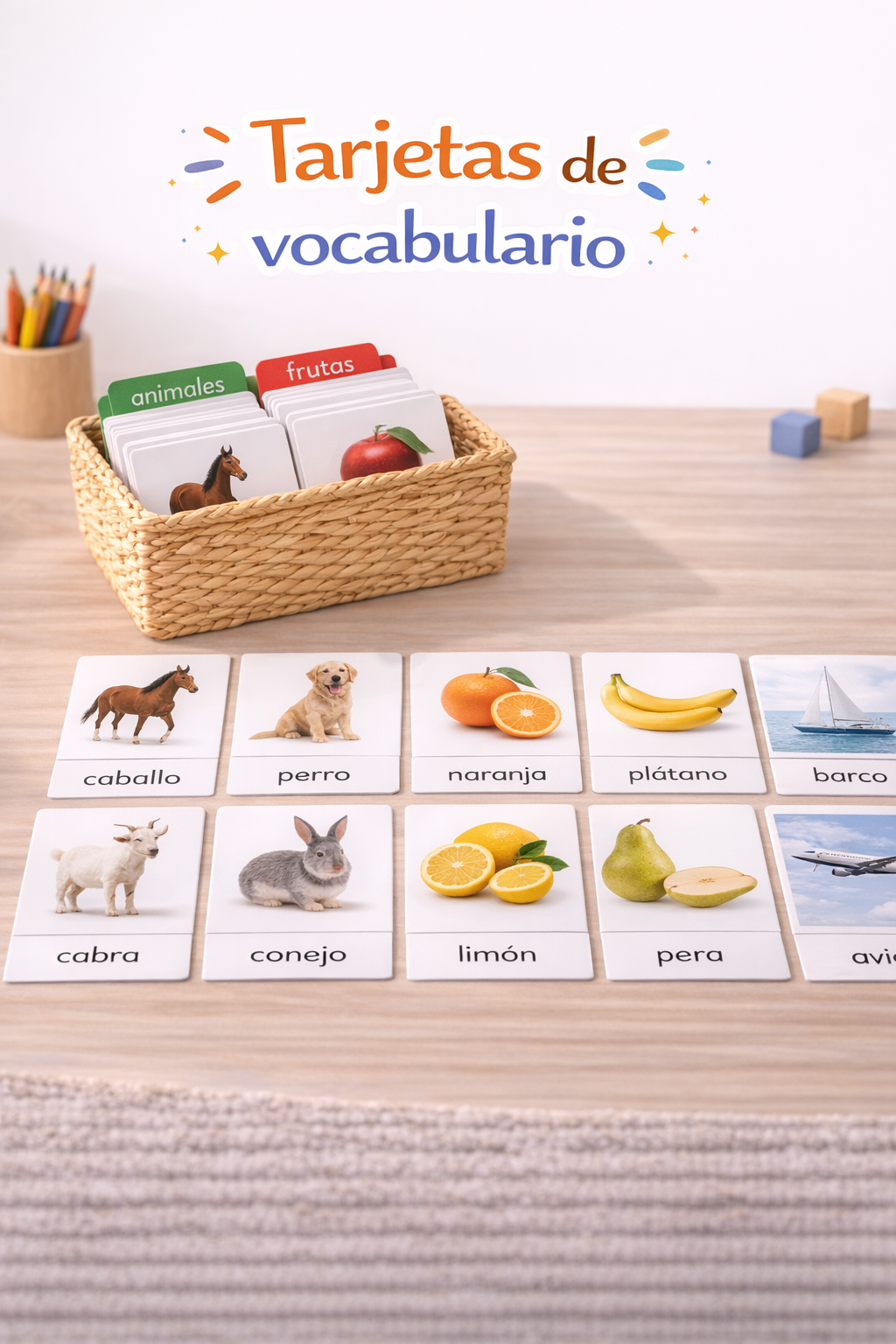 Material de Lenguaje Montessori: Tarjetas con imágenes reales