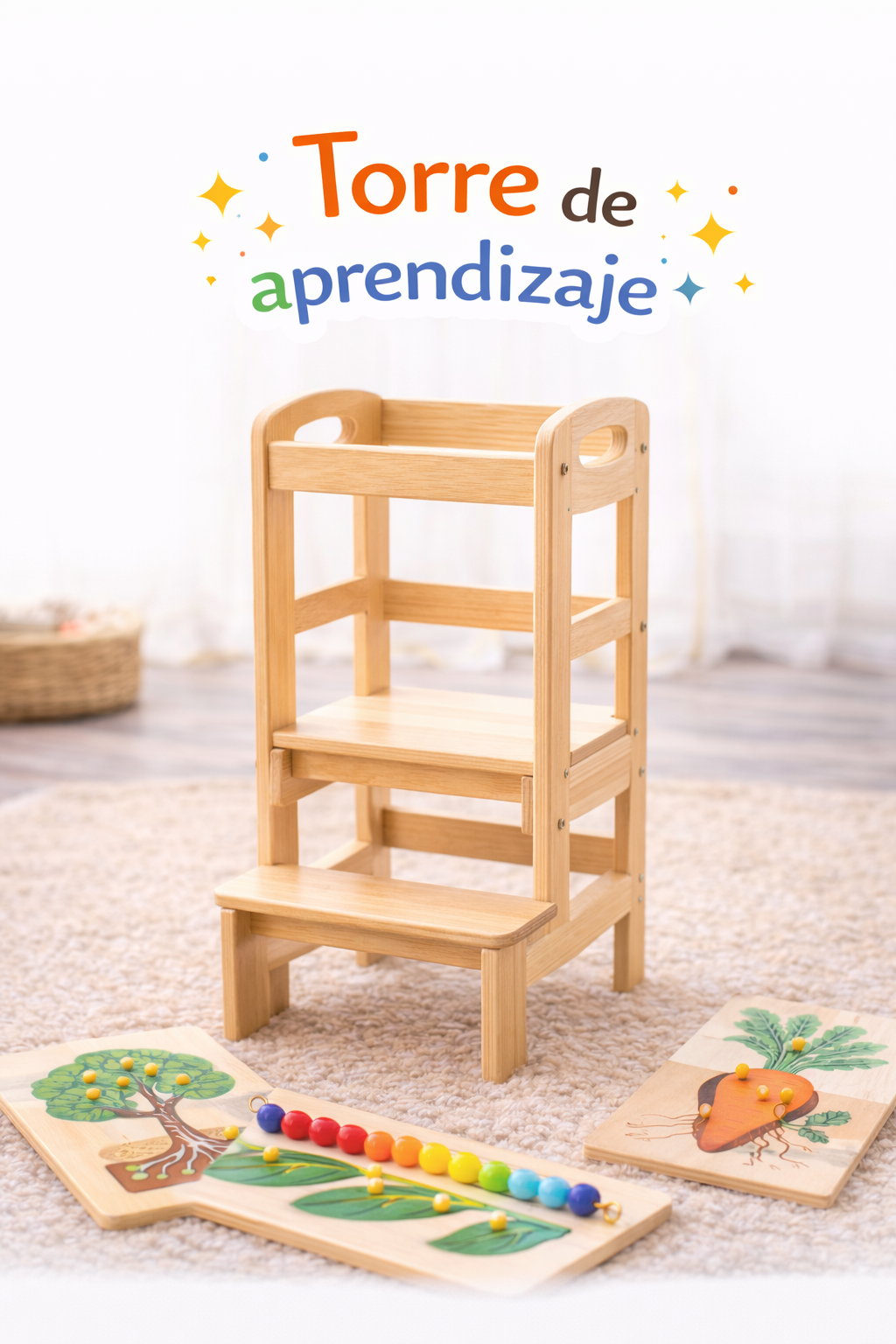 Torre de aprendizaje Montessori de madera